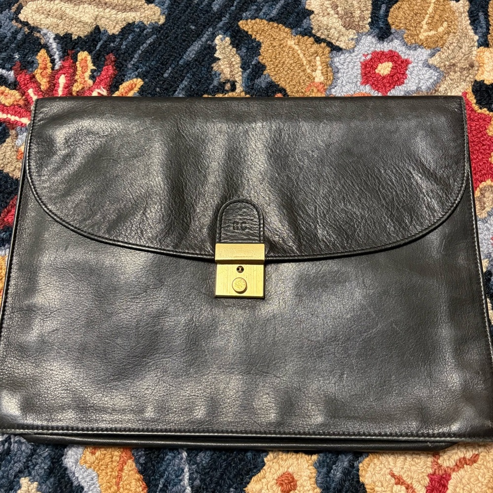 Vintage Goldpfeil Leather Briefcase Clutch Black